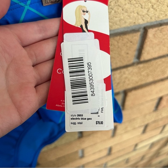 SPANX Women's Flirty Skirted Swim Bottom Electric Blue Geo SIZE 12 NWT - Picture 4 of 8